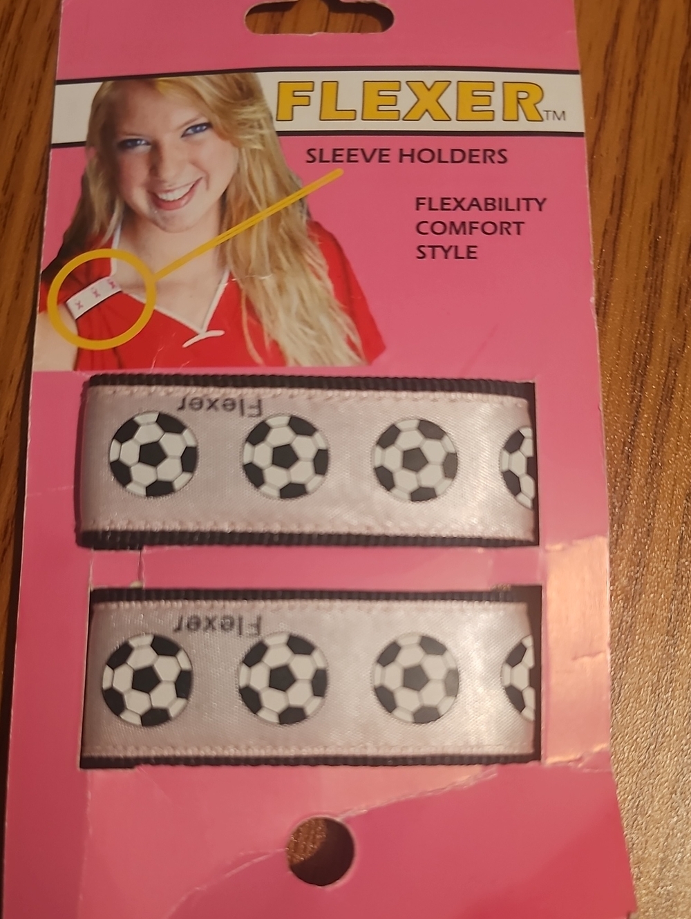 Flexer NWT Soccer Sleeve Holders - Metallic Pink with Black Soccer Print